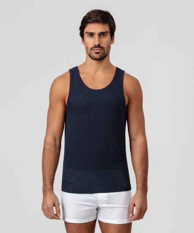 Cotton Mesh Tank Top: Navy