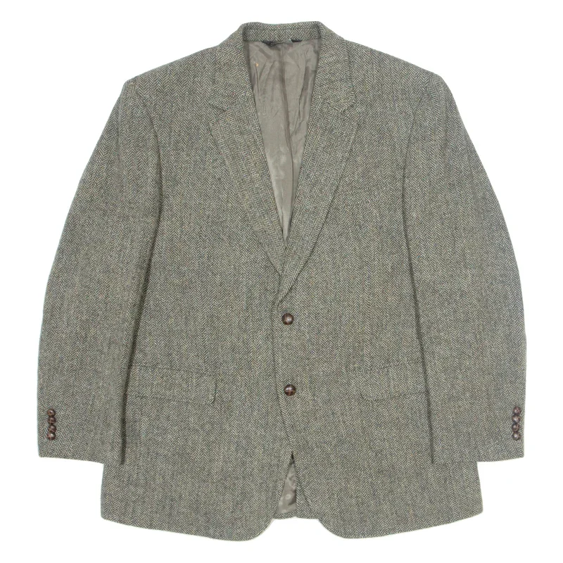 HARRIS TWEED JOS A BANK Mens Blazer Jacket Grey Tweed Wool 90s Chevron L