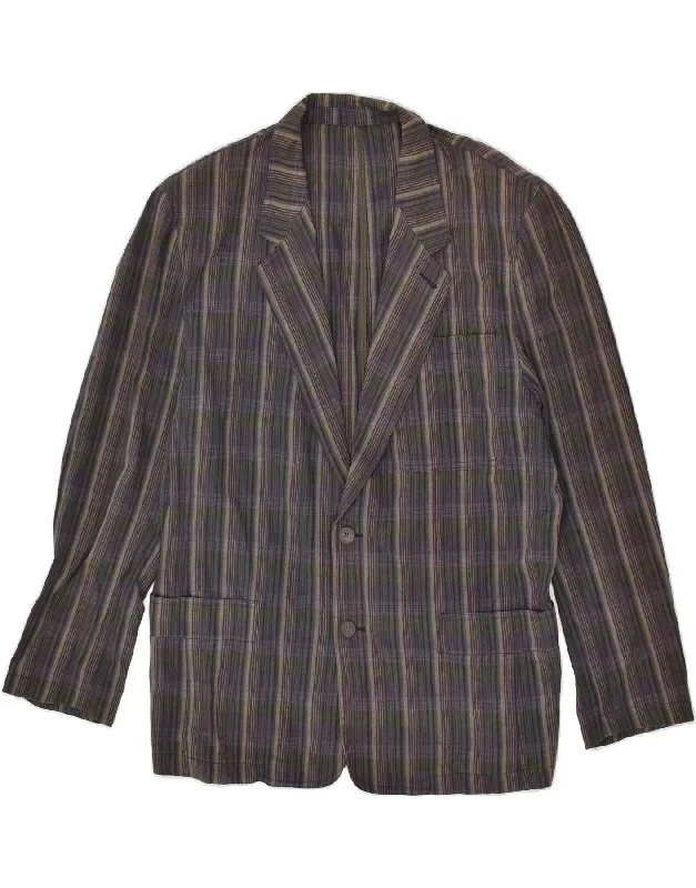 VINTAGE Mens 2 Button Blazer Jacket IT 52 XL Grey Check Cotton