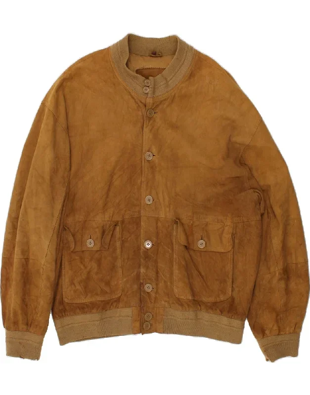 VINTAGE Mens Suede Bomber Jacket UK 44 2XL Brown Leather