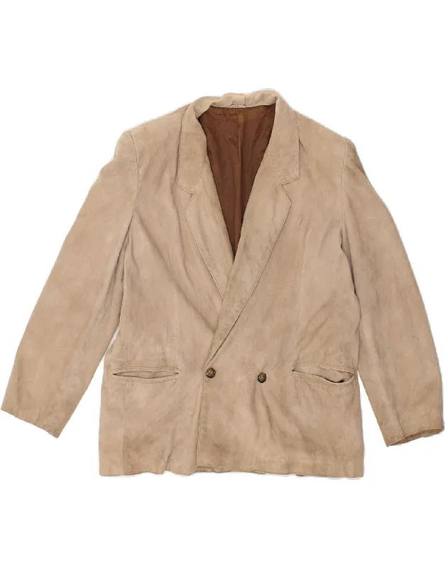 VINTAGE Mens Suede Double Breasted Blazer Jacket IT 48 Medium Beige