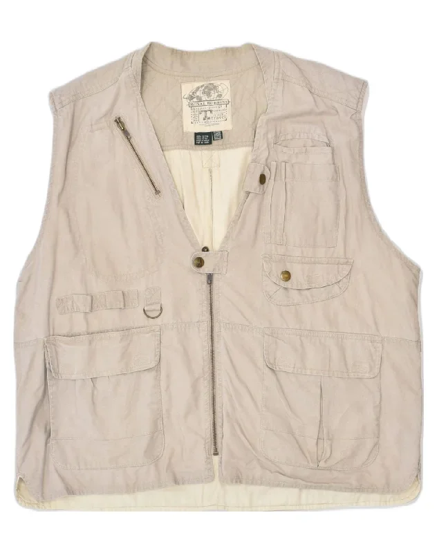 VINTAGE Mens Utility Gilet UK 42 XL Beige Cotton