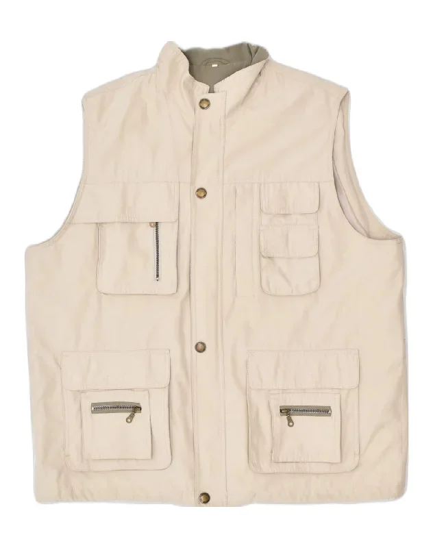 VINTAGE Mens Utility Gilet UK 42 XL Beige Cotton