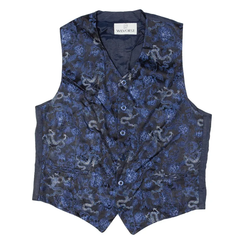 WILVORST Dragon Mens Waistcoat Blue Crazy Pattern S