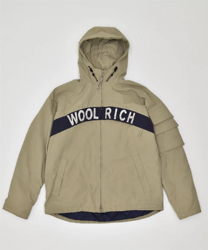 WOOLRICH Mens Hooded Windbreaker Jacket UK 36 Small Khaki Cotton