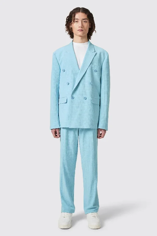 Zidan Oversized Blue Jacquard Double Breasted Suit